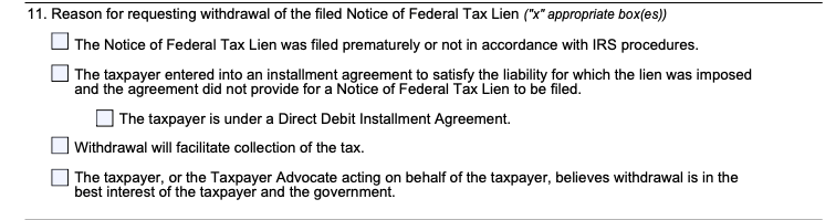 Reason for Withdrawal (Section 11)